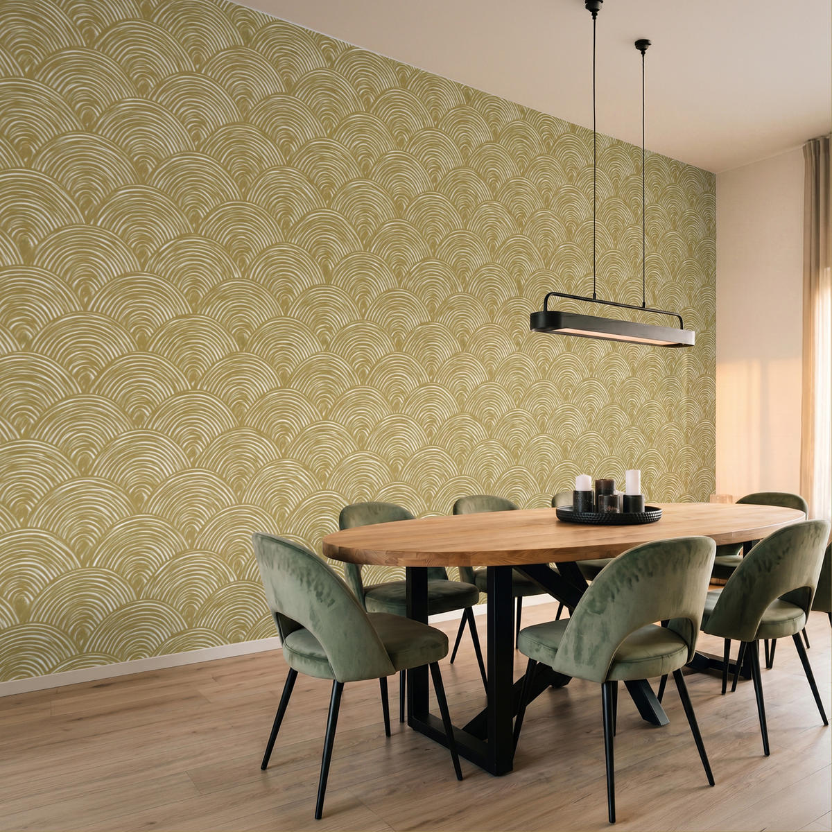 TAPETE - Fächer - Geometrisch - Grün - 400x240 cm - Goldfarben, Papier (400/240cm) - OnlyWow