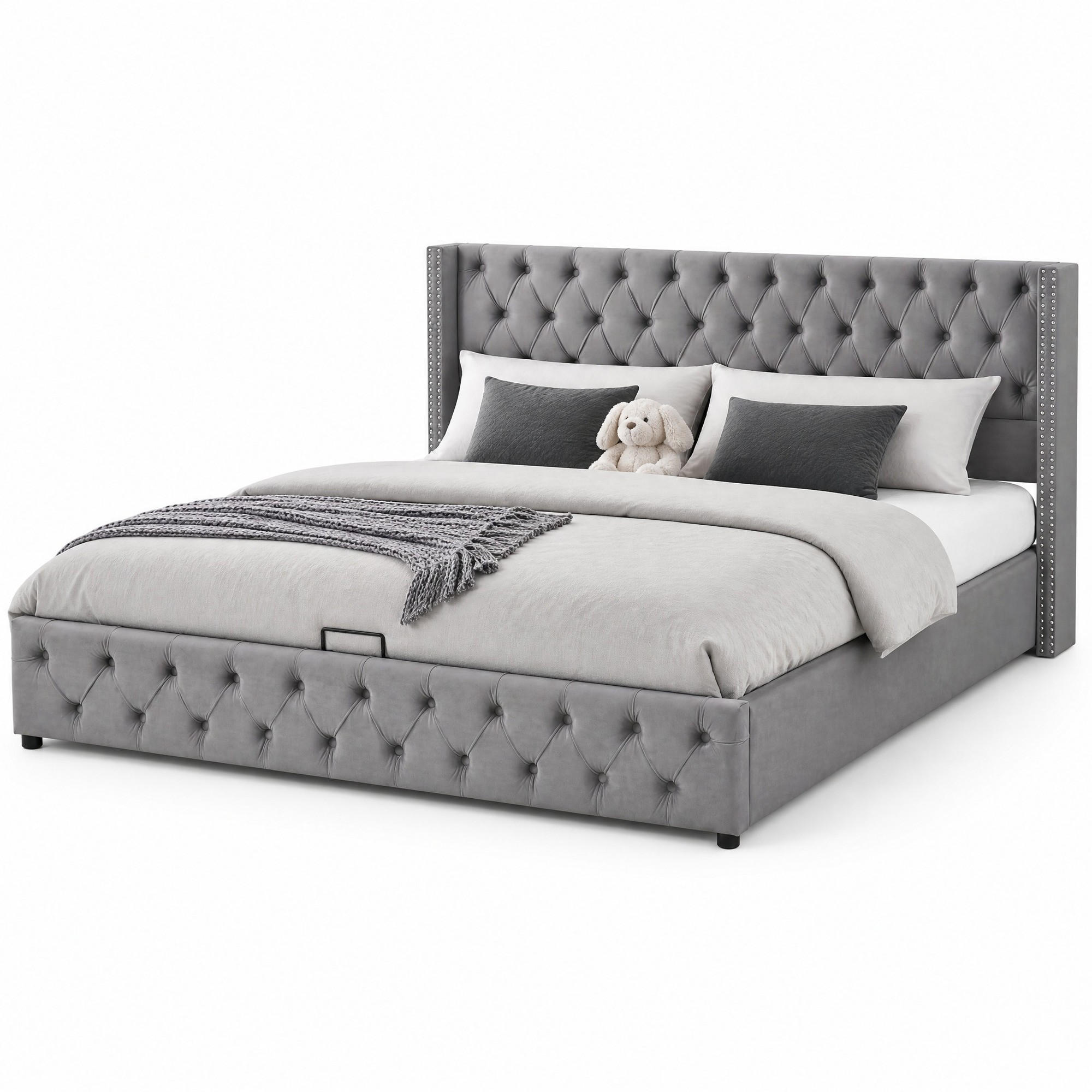 POLSTERBETT 140/190 cm in Grau Samt mit Bettkasten - Grau, Holzwerkstoff/Textil (140/190cm) - CHICFURN