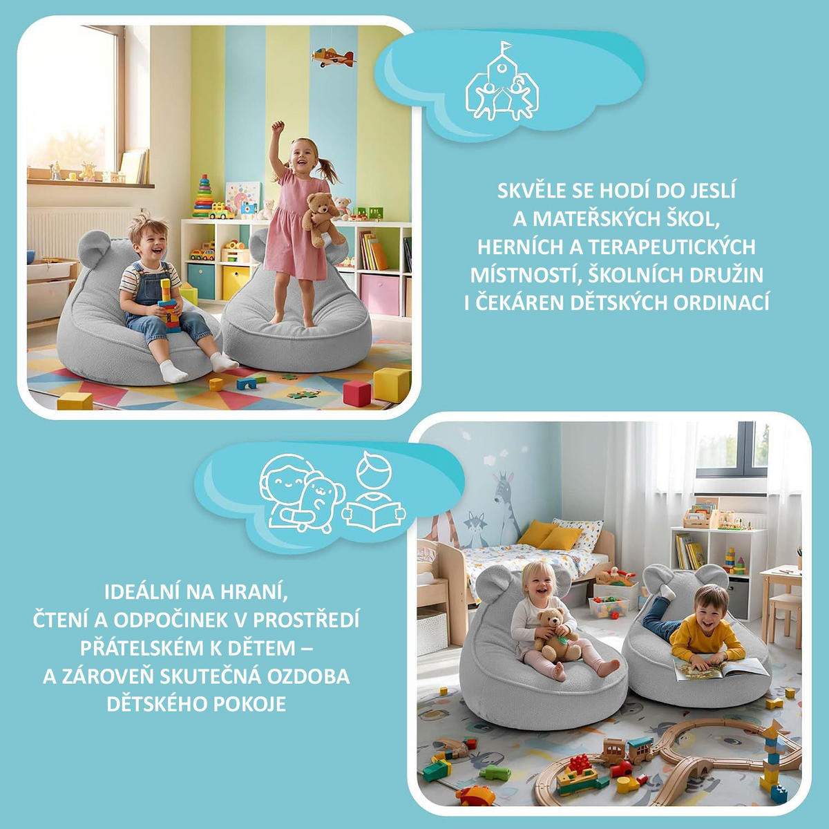 SITZSACK FÜR KINDER Maus 75/75/55 cm, weicher Bouclé 315 g/m², abnehmbarer Bezug, Pearl Grey - Hellgrau, Textil (75/55/75cm) - Dreamroots