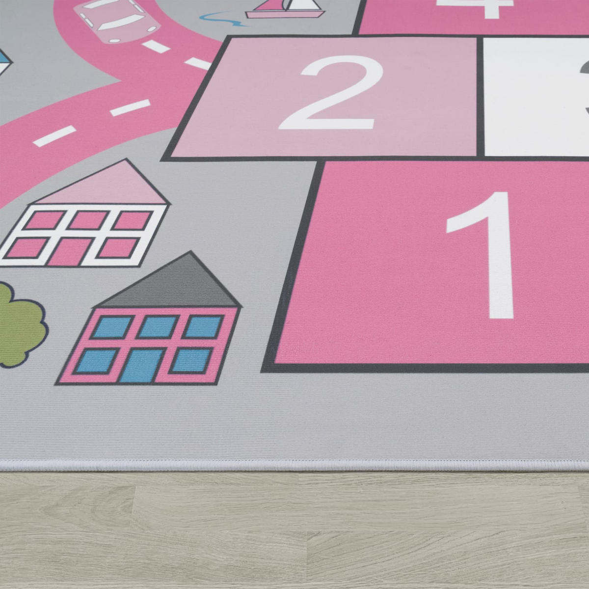 KINDERTEPPICH waschmaschinenwaschbar Hüpfkästchen Kinderzimmer schmutzabweisend Pink Rechteckig 140x200 - Rosa, Textil (200/140cm) - KADIMA DESIGN