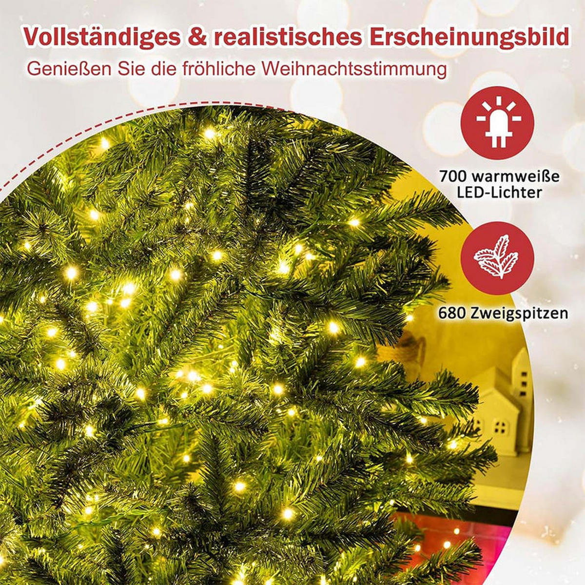 WEIHNACHTSBAUM mit 700 warmweißen LEDs 180cm Grün - Grün, Metall (180cm) - COSTWAY