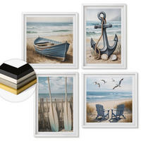 WANDBILDER 4er-Set - 50x50 cm & 40x60 cm Weißer Rahmen - Anker, Boot, Ruder, Strand - Weiß, Kunststoff (50/50cm) - ArtPrintCave