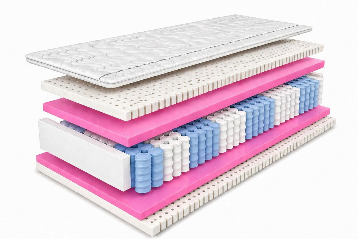 TASCHENFEDERKERNMATRATZE Paris, 7 ZONEN, Latex, 90x200 cm, Höhe 21 cm, H3/H4, Aloe Vera - Weiß, Textil (90/200cm) - Marpur