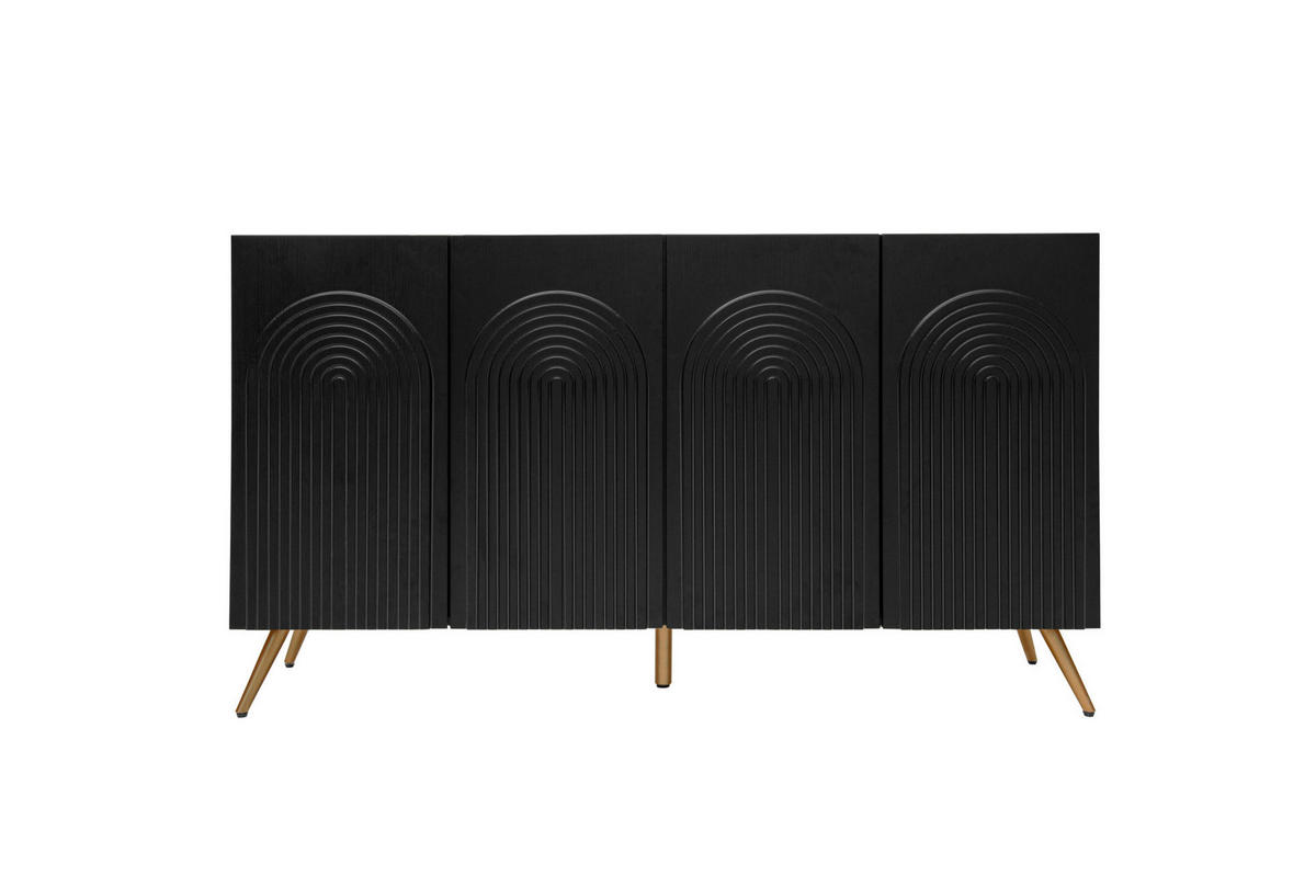 SIDEBOARD aus Holzwerkstoff 150x38x83 cm Schwarz mit verstellbaren Einlegeböden, 3D-Vertikalrillen und Bogentüren - Schwarz, Holzwerkstoff (150/83/38cm) - Modfu
