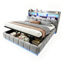 POLSTERBETT 180/200 cm in Grau mit Bettkasten, LED und USB-Anschluss aus Stoff und Metall - Grau, Textil/Metall (180/200cm) - STILVORA