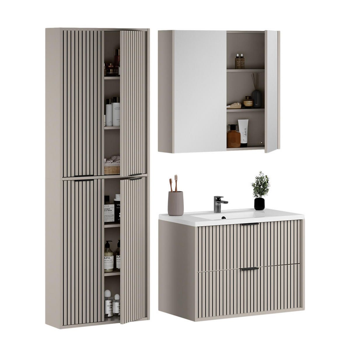 BADMÖBEL-SET Ruford Cashmere 4 Teile - Kaschmir, Holzwerkstoff (80/57/45cm) - Vicco