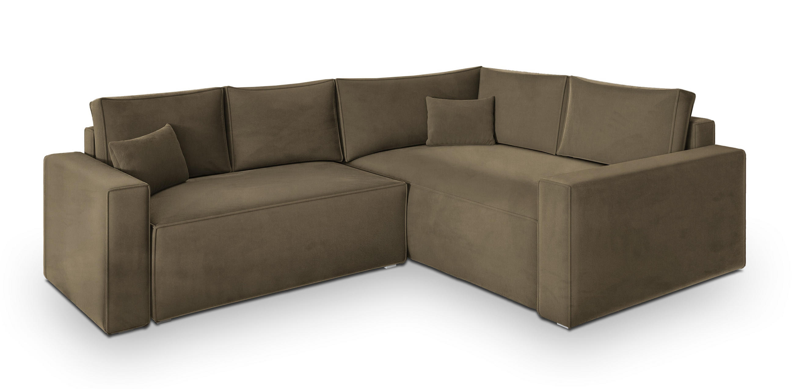 ECKSOFA ERONIS R-S Beige Velours-Stoff mit Schlaffunktion - Beige, Holz (265/194cm) - MASSENO