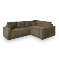 ECKSOFA ERONIS R-S Beige Velours-Stoff mit Schlaffunktion - Beige, Holz (265/194cm) - MASSENO