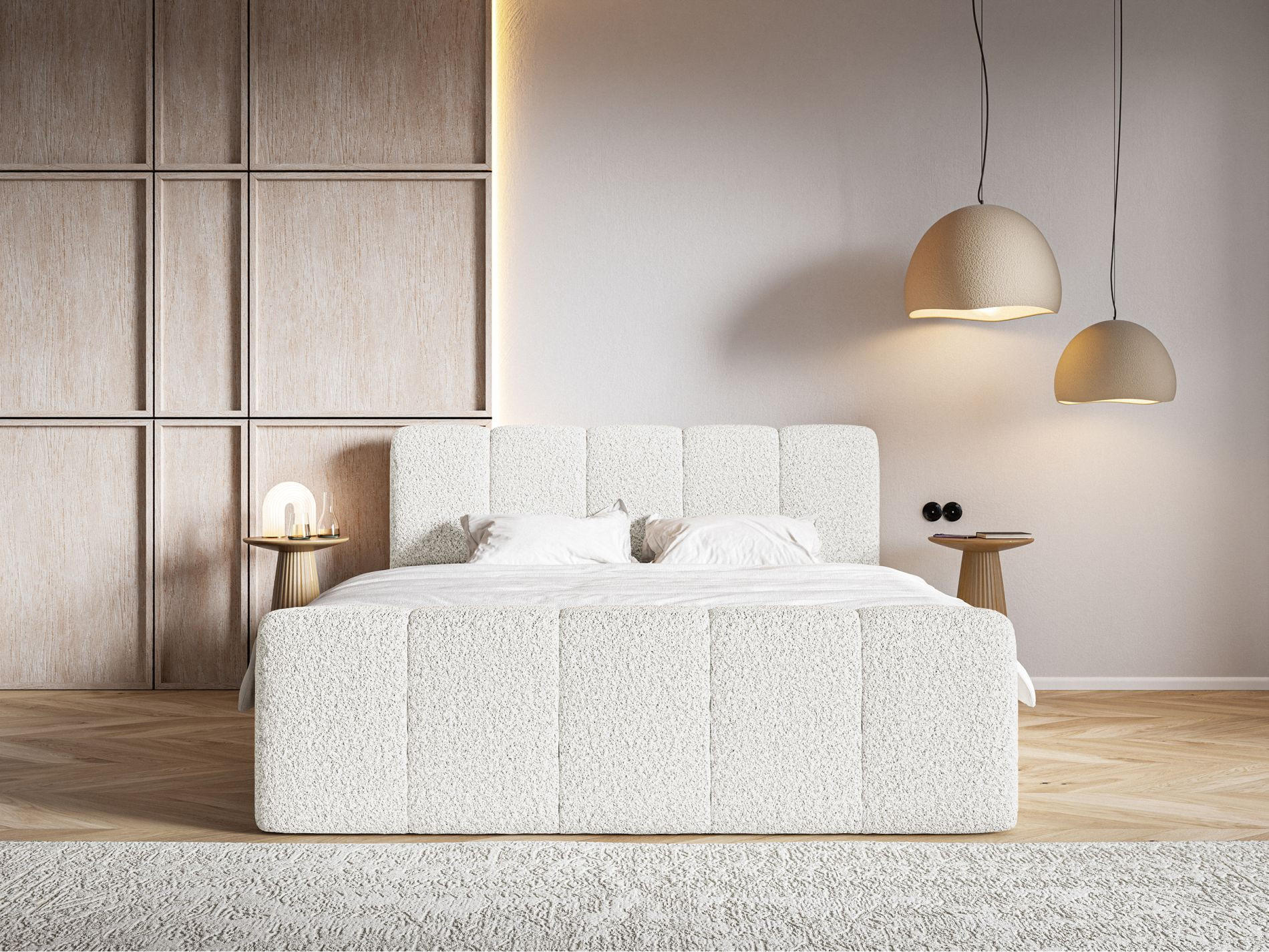 BOXBETT Cloudy II mit Bettkästen und Topper Bouclé Creme, 160x200 cm - Creme/Schwarz, Kunststoff/Textil (160/200cm) - Selsey