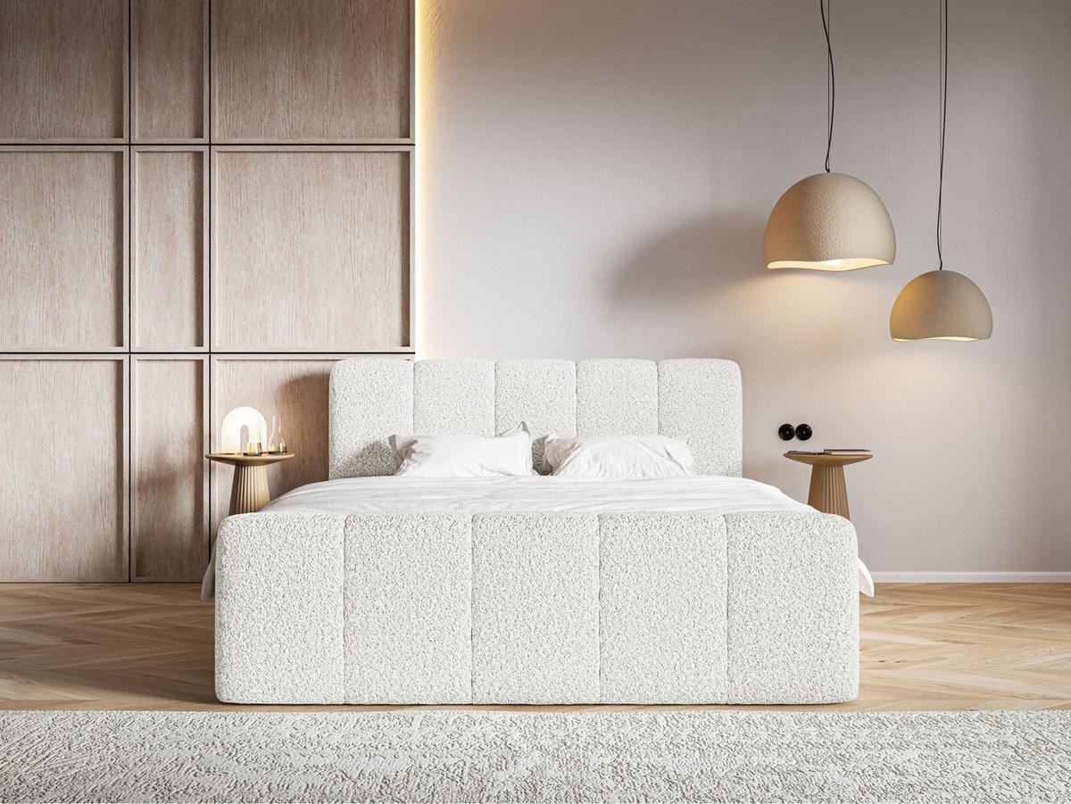 BOXBETT Cloudy II mit Bettkästen und Topper Bouclé Creme, 200x200 cm - Creme/Schwarz, Kunststoff/Textil (200/200cm) - Selsey