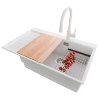 GRANITSPÜLE Sydney, 2-er set Weiß 78/50 cm 1 Becken + Küchenarmatur 38/14 cm + Ablauf-Set + Küchenzubehörset ab 60er Unterschrank - Chromfarben/Beige, Kunststoff (78/20/50cm) - Primagran