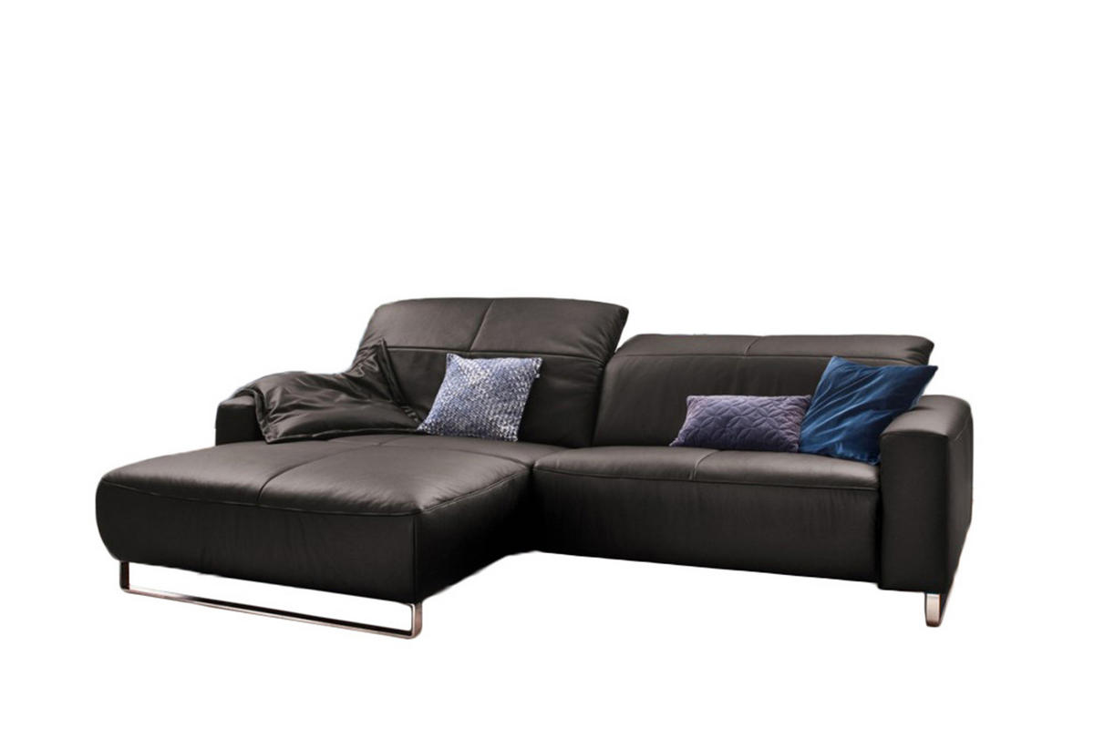 ECKSOFA MIT SITZTIEFENVERSTELLUNG YORK Grau Leder - Silberfarben/Grau, Leder (284/180cm) - KAWOLA