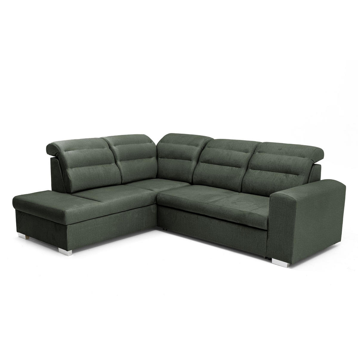 ECKSOFA CLOUD L Links mit Schlaffunktion 120x190 Velours Dunkelgrün - Chromfarben/Dunkelgrün, Holz/Kunststoff (202/260cm) - Muffo