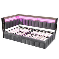 AUSZIEHBETT 90/200 cm ausziehbar mit LED und USB, DE-41654, in Dunkelgrau - Grau, Metall (90/200cm) - ComfortXL