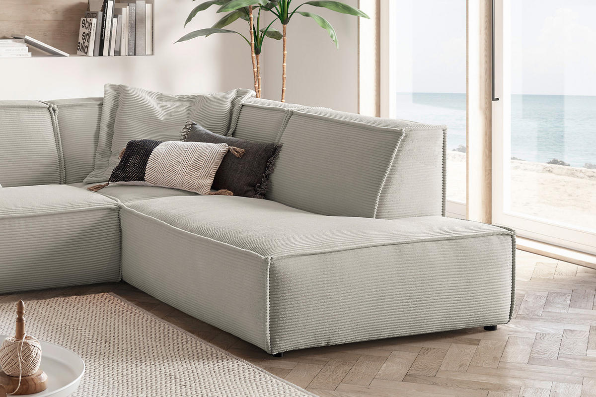 ECKSOFA SAMU Steingrau Cord - Greige/Schwarz, Textil (254/224cm) - KAWOLA