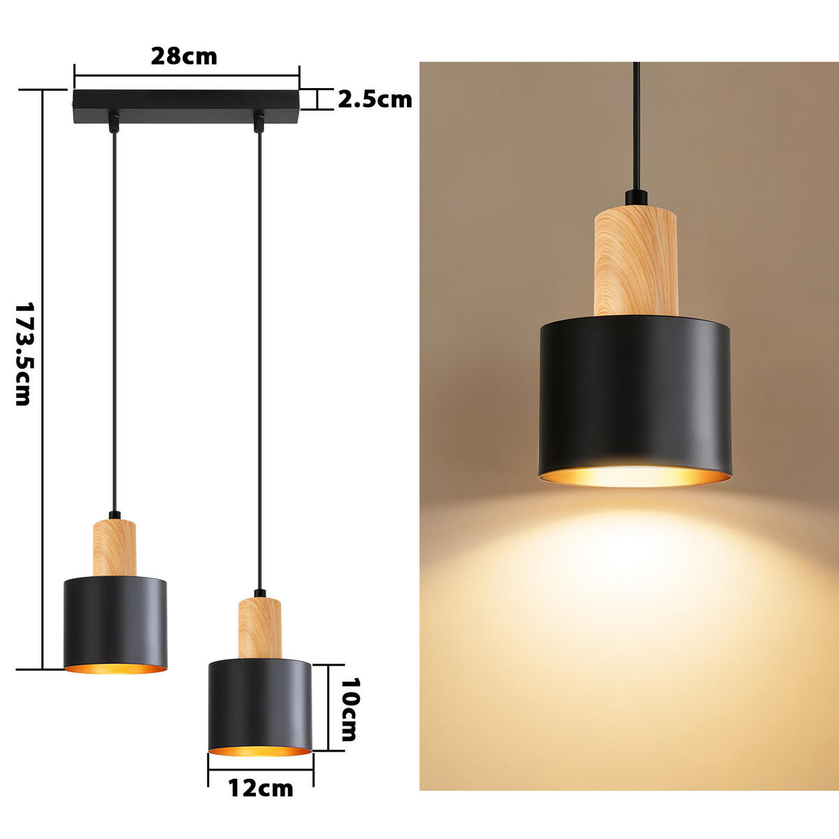 PENDELLEUCHTE Carvel 28/12/173.5 cm - Schwarz, Metall (28/12/173.5cm) - ZMH