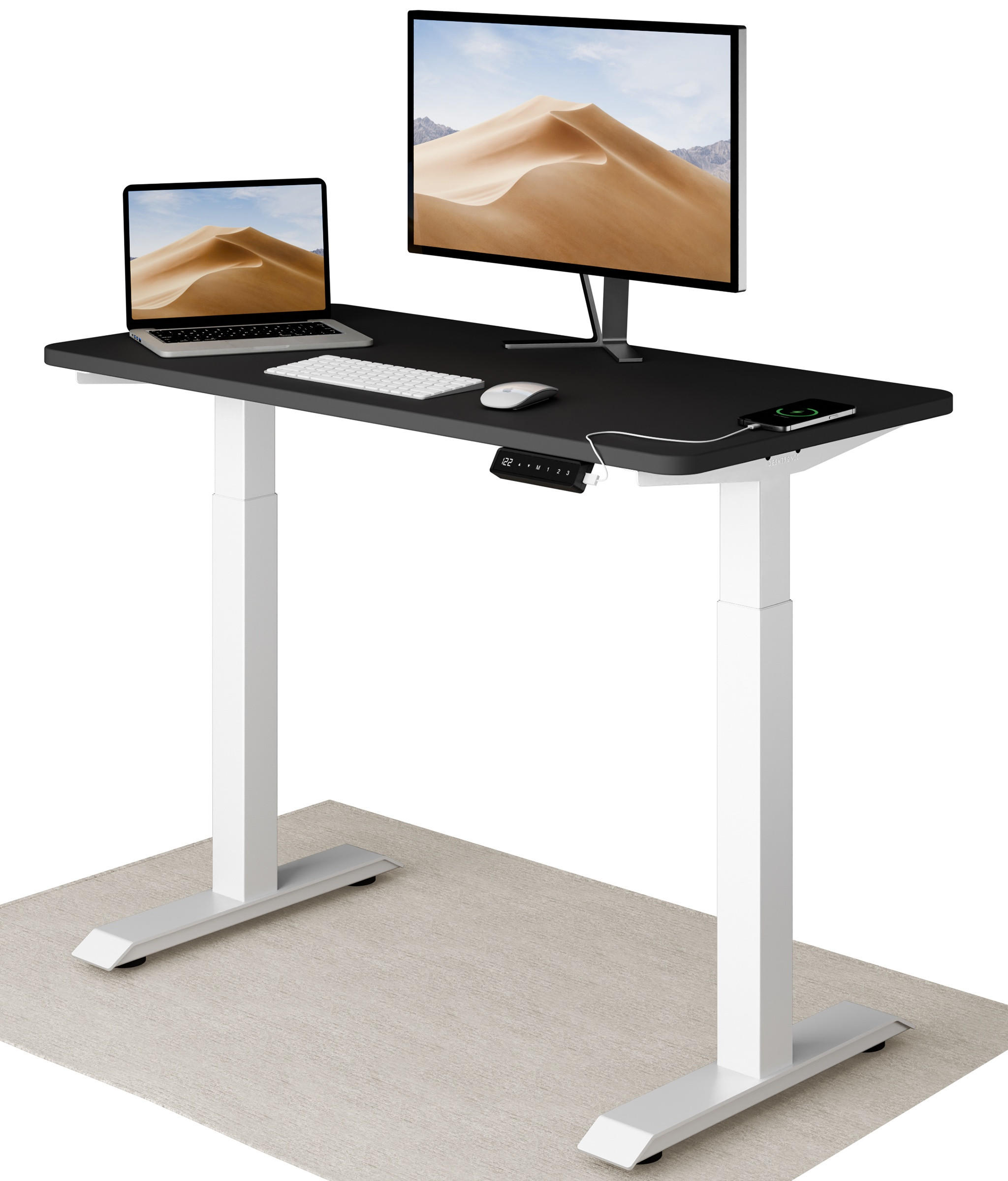 SCHREIBTISCH Elektrisch Höhenverstellbarer HomeOne 120x60cm Weiß/Schwarz mit Memory-Funktion, Anti-Kollisions Technologie - Schwarz/Weiß, Holzwerkstoff (60/120/72cm) - Desktronic