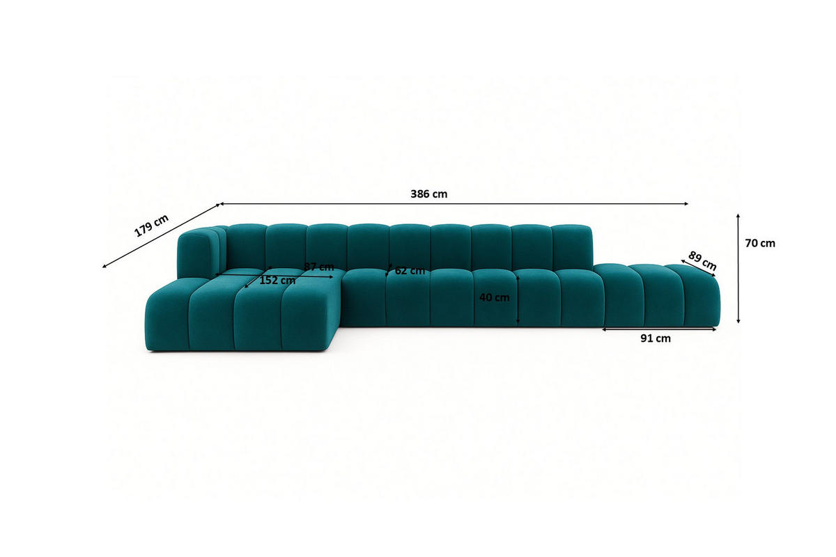 ECKSOFA Mit Hocker GRAND L, Stoff Salvador, Azurblau, Links - Blau, Holz (386/179cm) - Kaiser Möbel