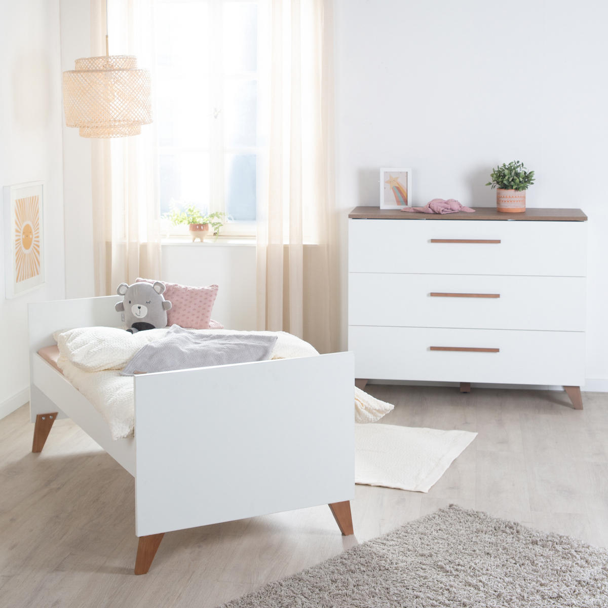 BABYZIMMER-SET Lennie 2-teilig - Eichefarben/Weiß, Eichenholz/Holz (76/82/144cm) - Roba