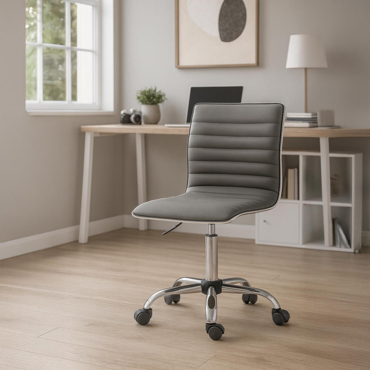 HOCKER Lederlook Grau - Chromfarben/Grau, Textil/Metall (42/80/52cm) - CLP