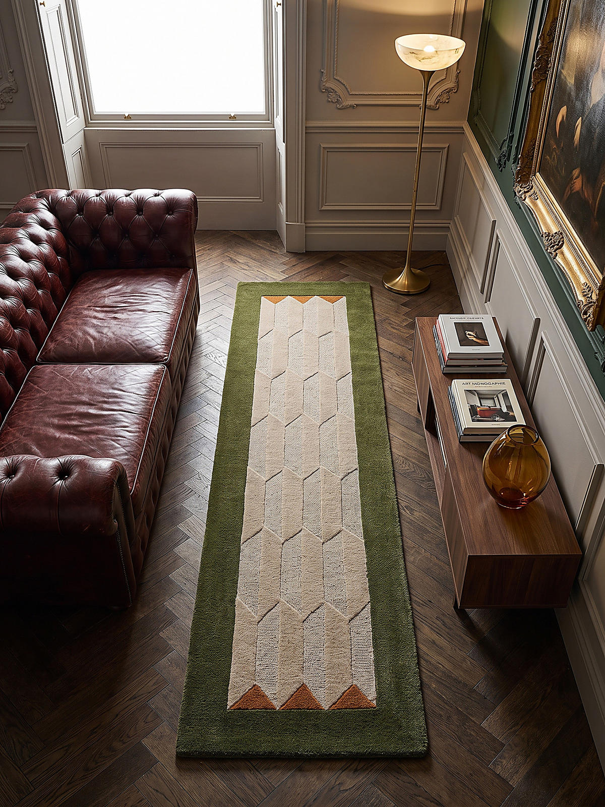 TEPPICHLÄUFER handgetuftet DARENT, Wabenmuster, Erdtöne-Grün, 60 x 230 cm - Grün, Textil (60/230cm) - KADIMA DESIGN