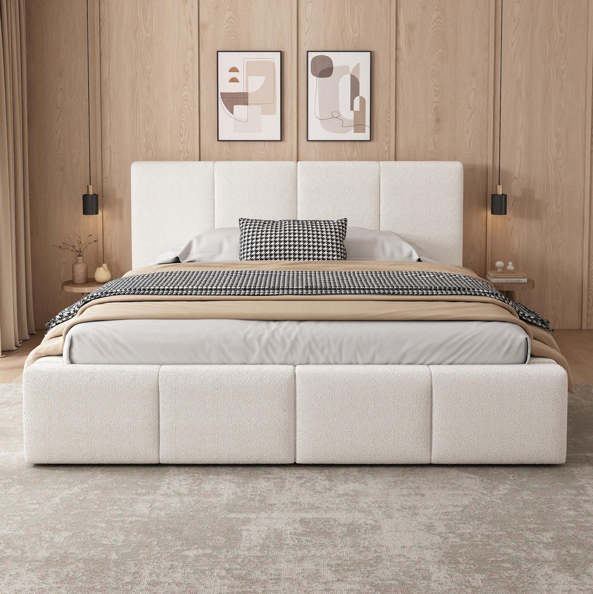 POLSTERBETT 180/200 cm mit Lattenrost, gepolstertem Kopfteil und Bouclé-Bezug, Beige - Beige, Textil (180/200cm) - Redom