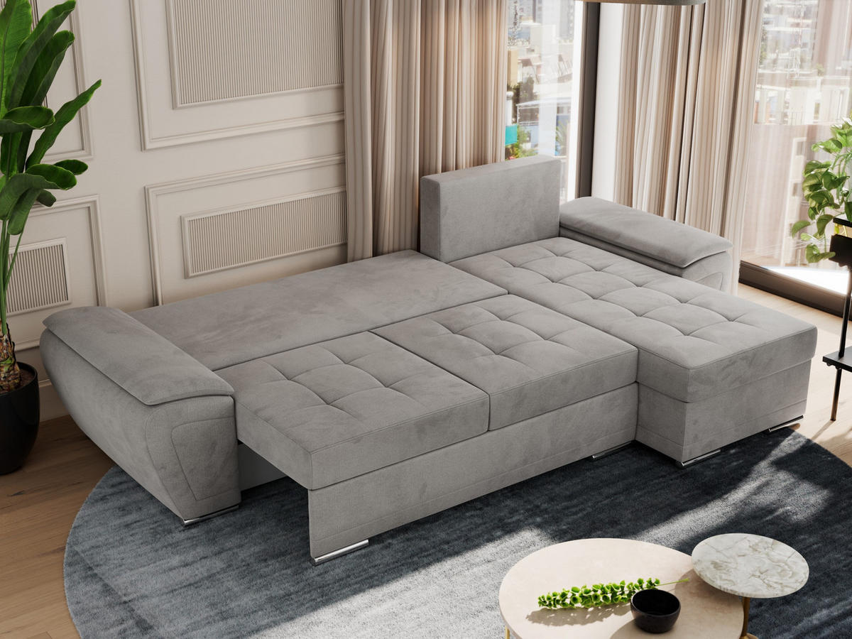 ECKSOFA UMBRIA L Hellgrau Velvet - Hellgrau/Grau, Textil (271/157cm) - MKS