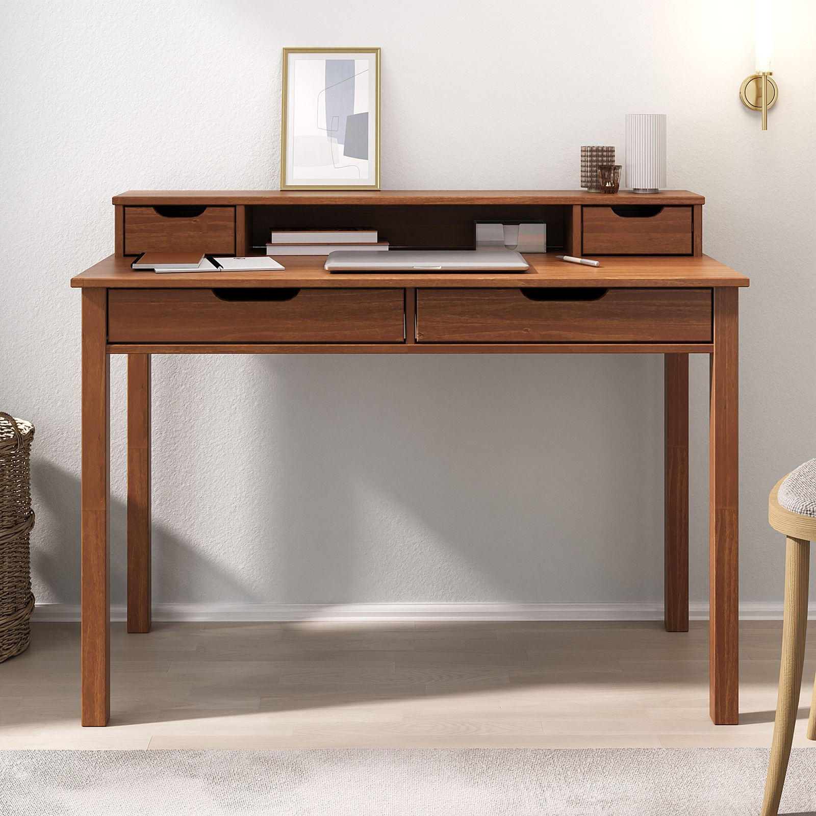 SCHREIBTISCH RAUL - Kastanienfarben, Holz (54/114/87cm) - IDIMEX