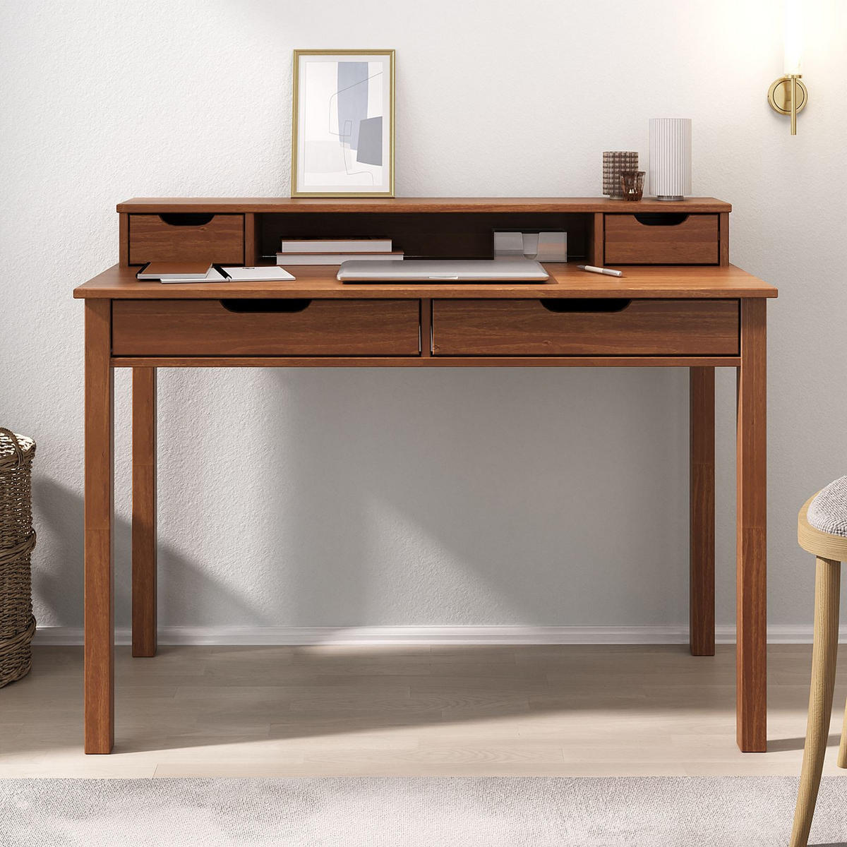 SCHREIBTISCH RAUL - Kastanienfarben, Holz (54/114/87cm) - IDIMEX