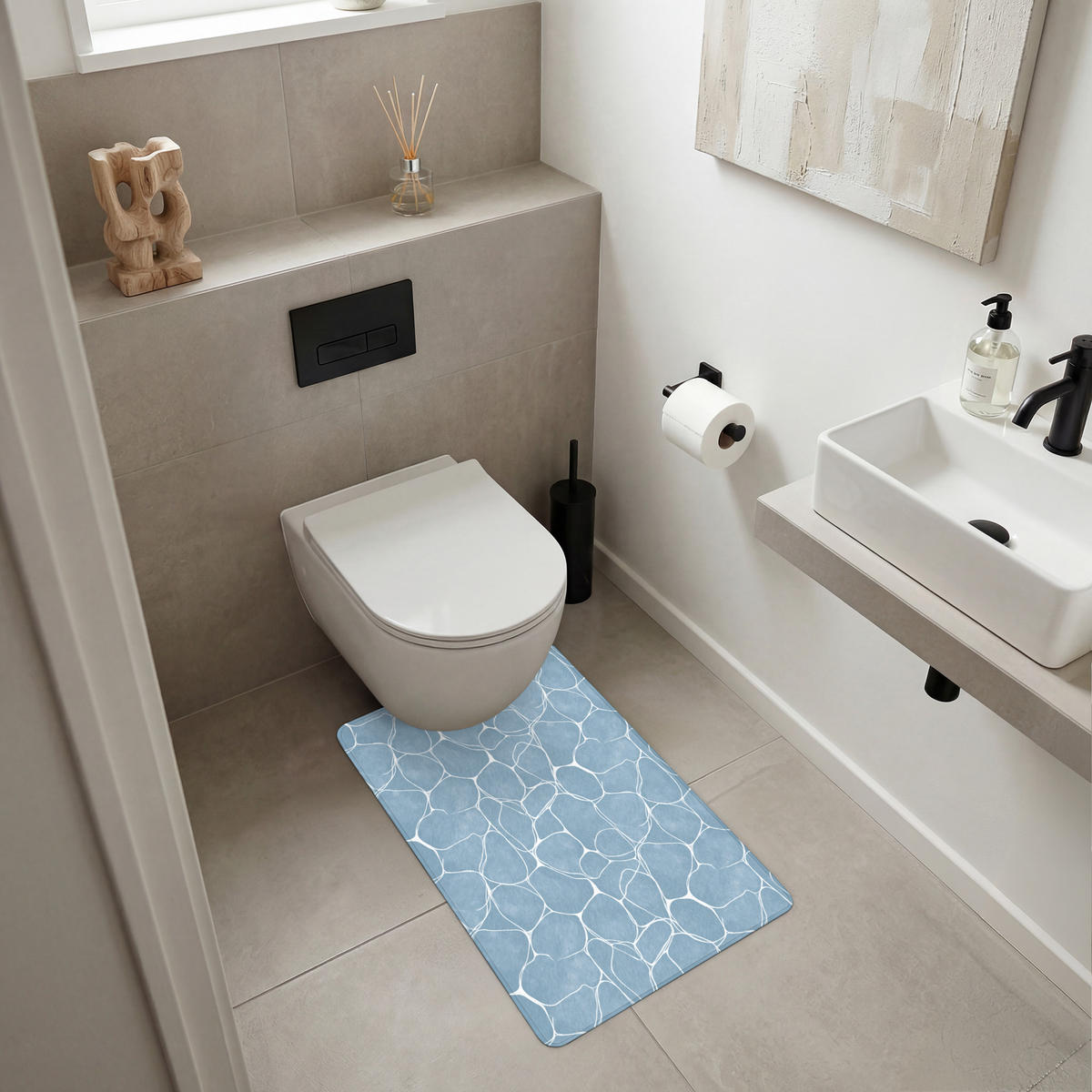 WC PŘEDLOŽKA Organic - vzor - modrá 50x80 cm - světle modrá, textil/plast (50/1cm) - OnlyWow