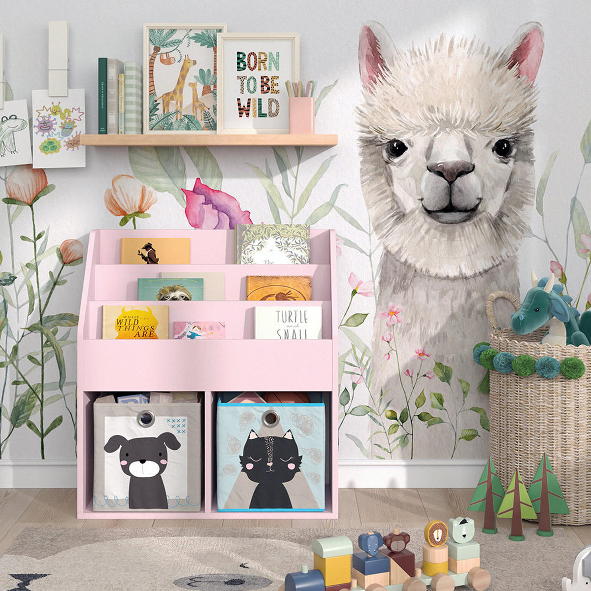 KINDERREGAL Luigi Rosa 72 x 79 cm mit 2 Faltboxen (Hund, Katze) - Pink, Holzwerkstoff (72/79/30.7cm) - Vicco