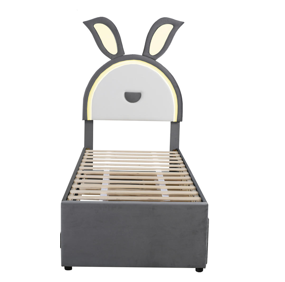 KINDERBETT 90/200 cm mit Ausziehbett, 3 Schubladen, LED-Beleuchtung und Samtbezug, Grau - Grau, Textil (90/200cm) - Redom