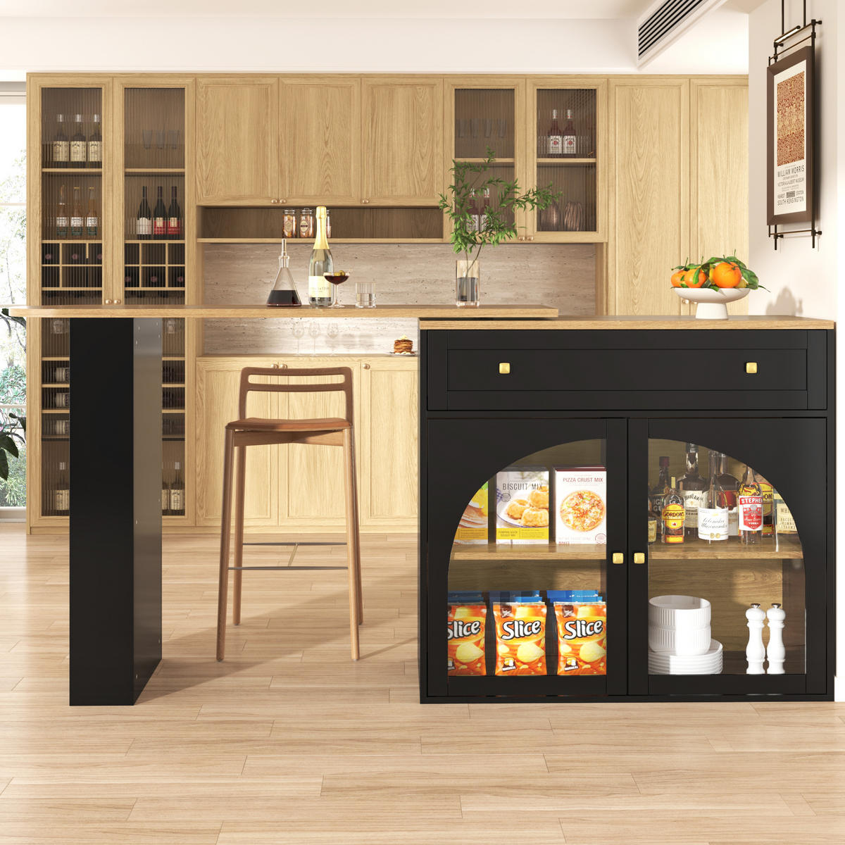 BARTISCH Ausziehbar 138–204x39x104cm 360° Glasregale Schwarz - Schwarz, Holzwerkstoff (39/138/104cm) - FLIEKS