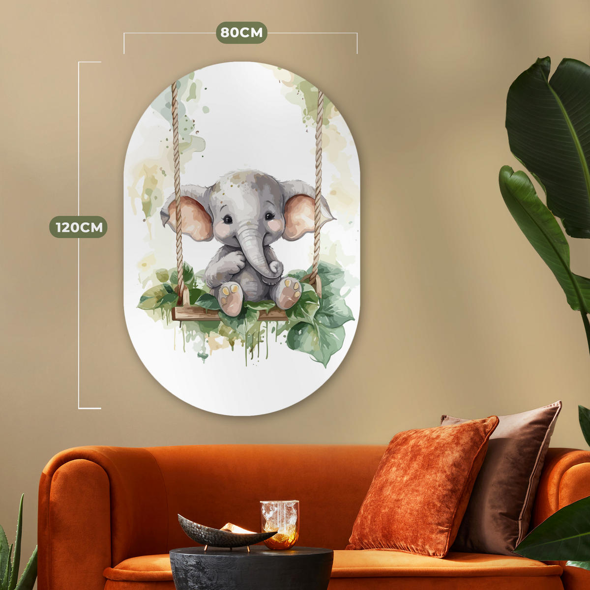 WANDBILD Elefant - Tier - Kinder - Dschungel 80x120 cm - Hellgrau, Kunststoff (80/120cm) - MuchoWow