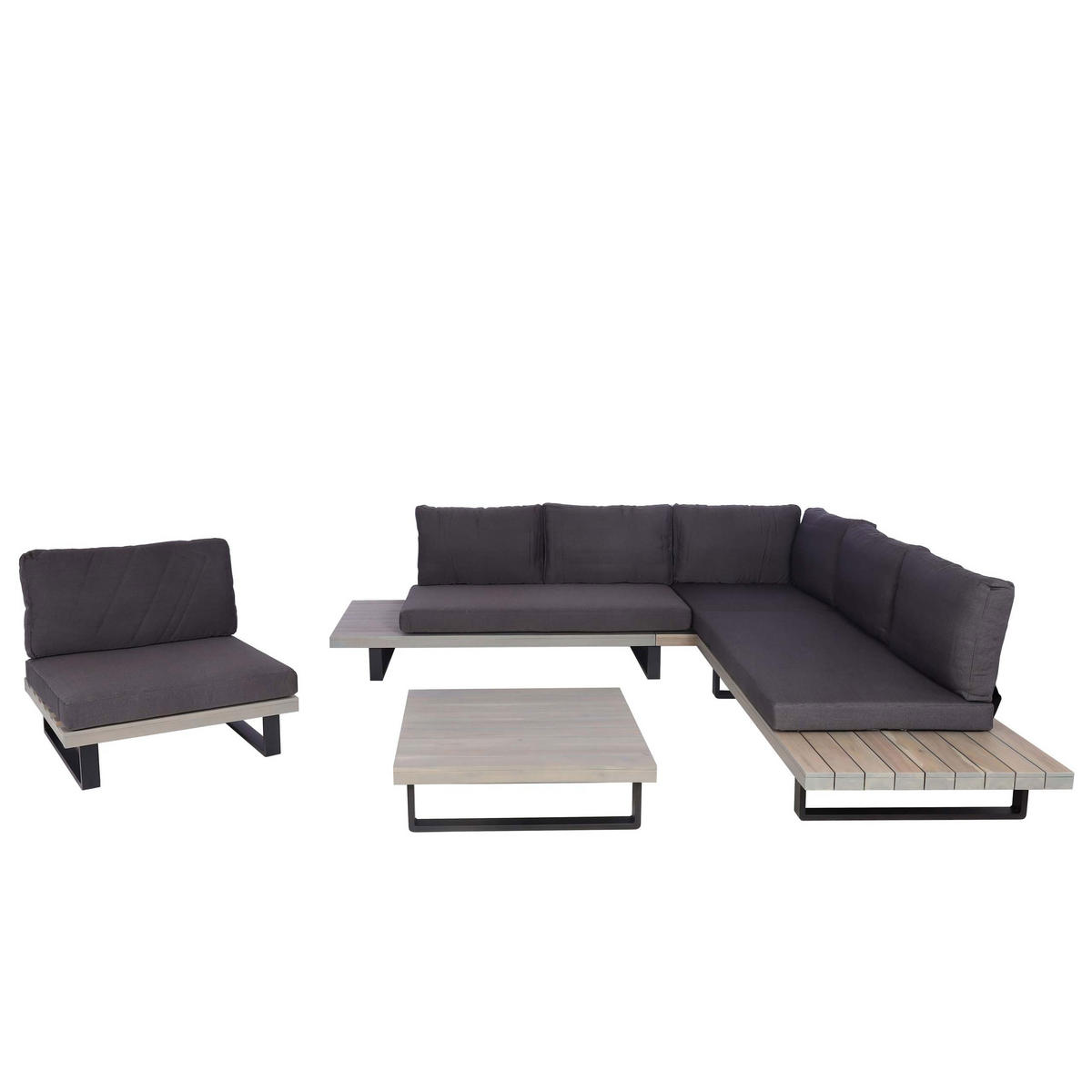 GARTEN-GARNITUR Schwarz, Grau - Schwarz/Grau, Holz - MCW