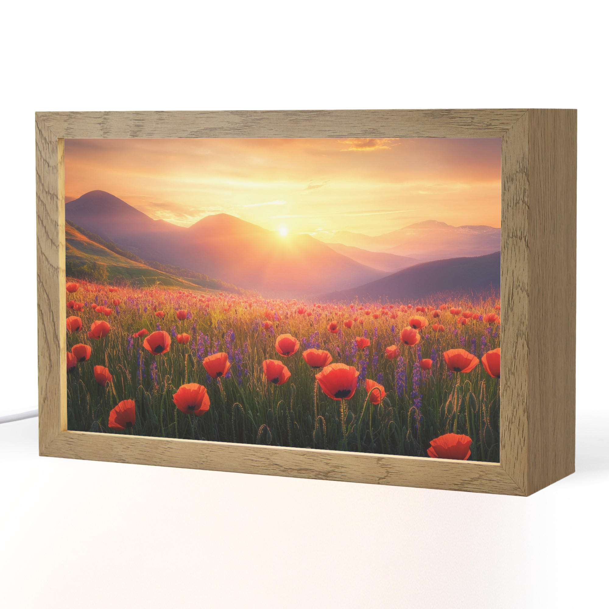 OnlyWow STOLNÍ LAMPA Krajina - Západ slunce - Květinové pole 30x20 cm