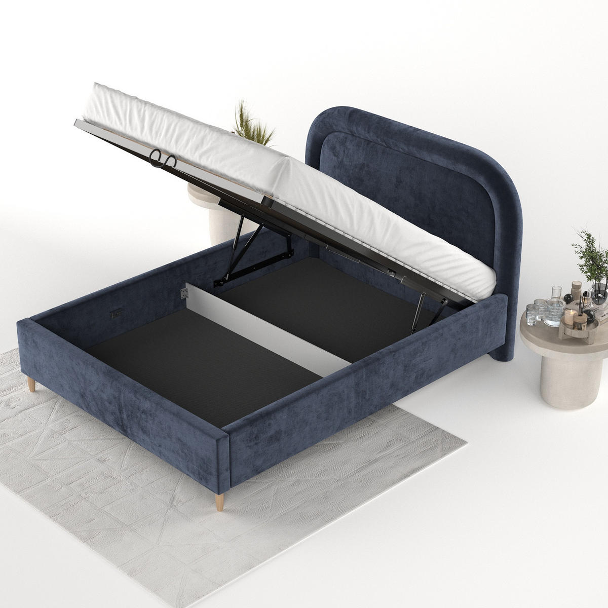 POLSTERBETT Zoya 120/200 cm Marineblau im Lotta Stoff - Naturfarben/Dunkelblau, Holz/Holzwerkstoff (120/200cm) - AltaBeds