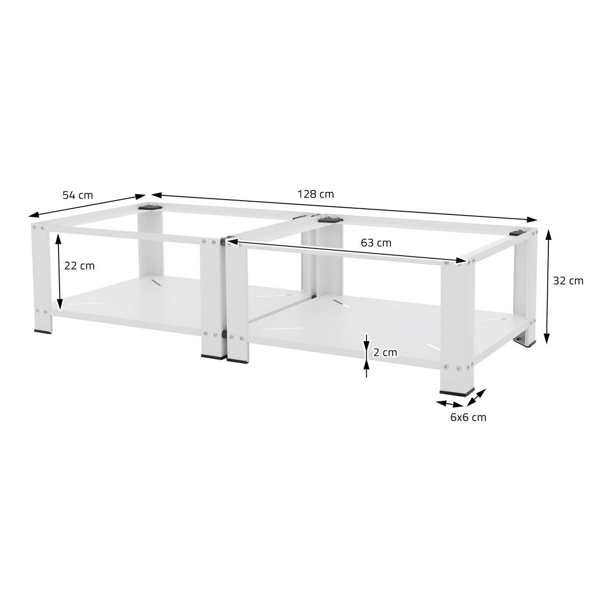 DVOJITÝ PODSTAVEC POD PRAČKU se 2 policemi, bílý, 128 x 54 cm, z oceli - bílá, kov (128/32/54cm) - ML-DESIGN