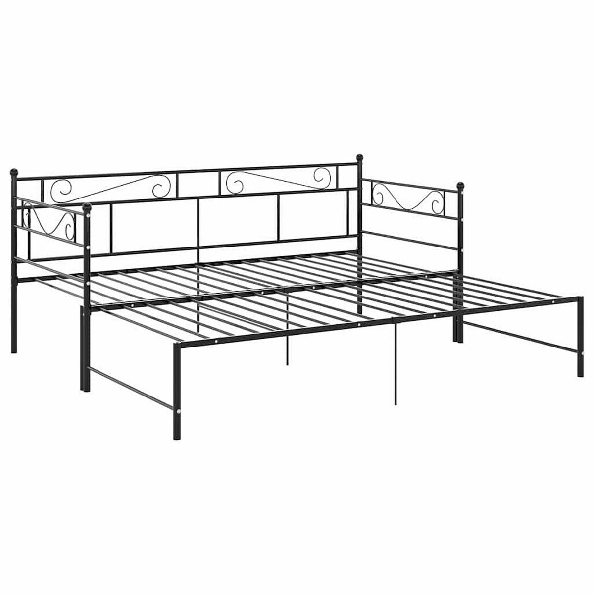 TAGESBETT AUSZIEHBAR SCHWARZ METALL 90X200 CM - Schwarz, Metall - vidaXL