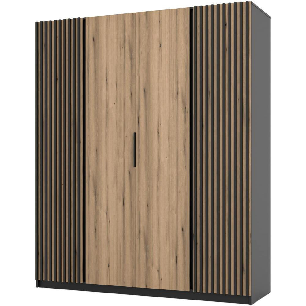 DREHTÜRENSCHRANK Kaya 200/62/239 4-Türig mit Lamellen - Eichefarben/Schwarz, Holzwerkstoff (200/239/62cm) - Beautysofa