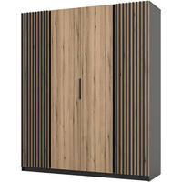 DREHTÜRENSCHRANK Kaya 200/62/239 4-Türig mit Lamellen - Eichefarben/Schwarz, Holzwerkstoff (200/239/62cm) - Beautysofa