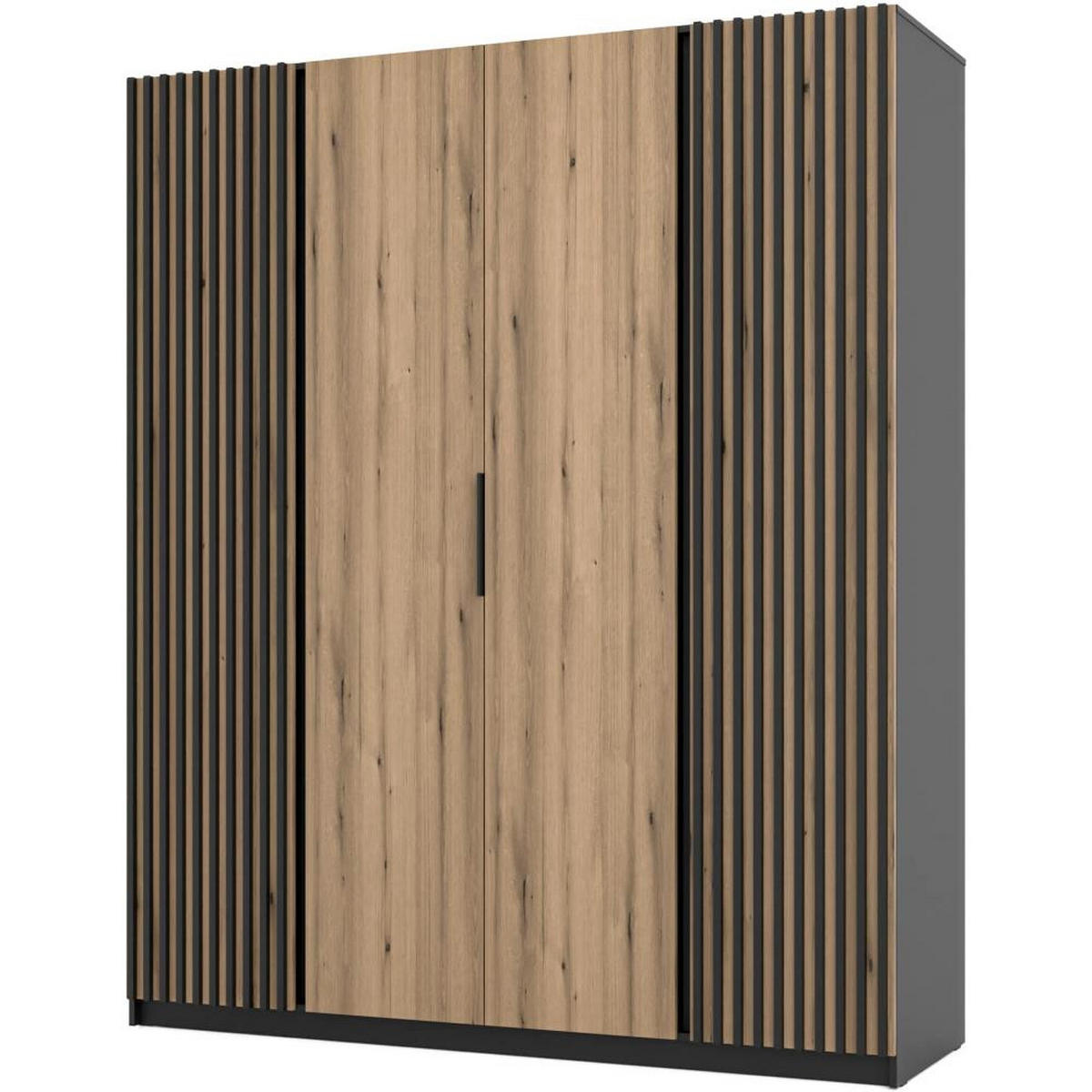 DREHTÜRENSCHRANK Kaya 200/62/239 4-Türig mit Lamellen - Eichefarben/Schwarz, Holzwerkstoff (200/239/62cm) - Beautysofa