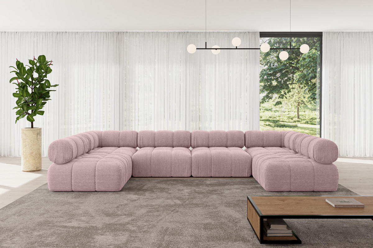 WOHNLANDSCHAFT modulares Sofa Garvo-U2 - 380x190x70 cm Rosa Cord - Rosa, Holzwerkstoff/Textil (380/70/190cm) - ALTDECOR