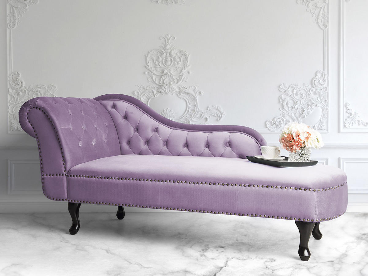 CHAISELONGUE Samtstoff violett linksseitig Nimes - Violett/Schwarz, Textil (170/79/61cm) - Beliani
