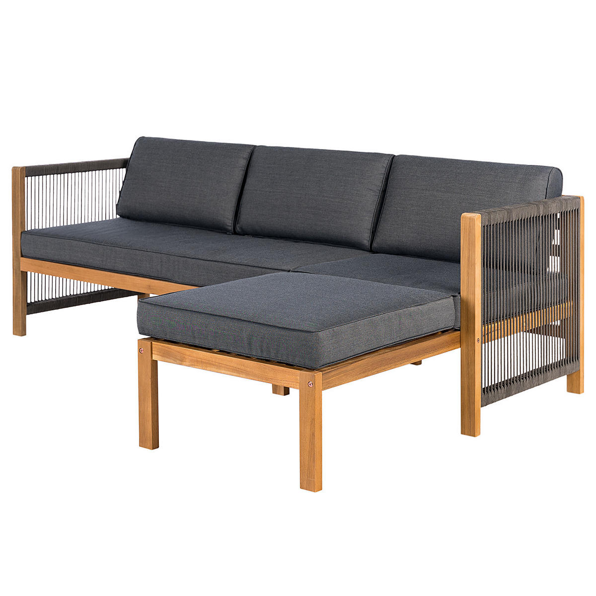 LOUNGESET - Akazie massiv / Polyester - 3-teilig - Braun/Grau, Holz/Textil - home24