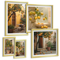BILDER SET 5er Set - 50x50 cm & 20x30 cm & 40x60 cm Goldrahmen - Terrasse mit Zitrusbäumen - Goldfarben, Kunststoff (40/60cm) - TULUP