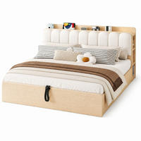 BETT 180/200 cm aus Holz mit Stauraum und USB-Anschluss, Naturholz - Naturfarben, Holz (180/200cm) - OKMYHOME