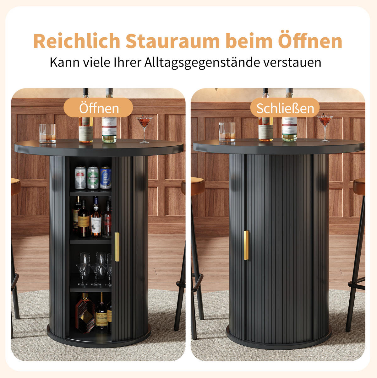 BARTISCH mit Stauraum 60 x 60 x 91,6 cm Schwarz - Schwarz, Metall (60/60/91.6cm) - Meubliv