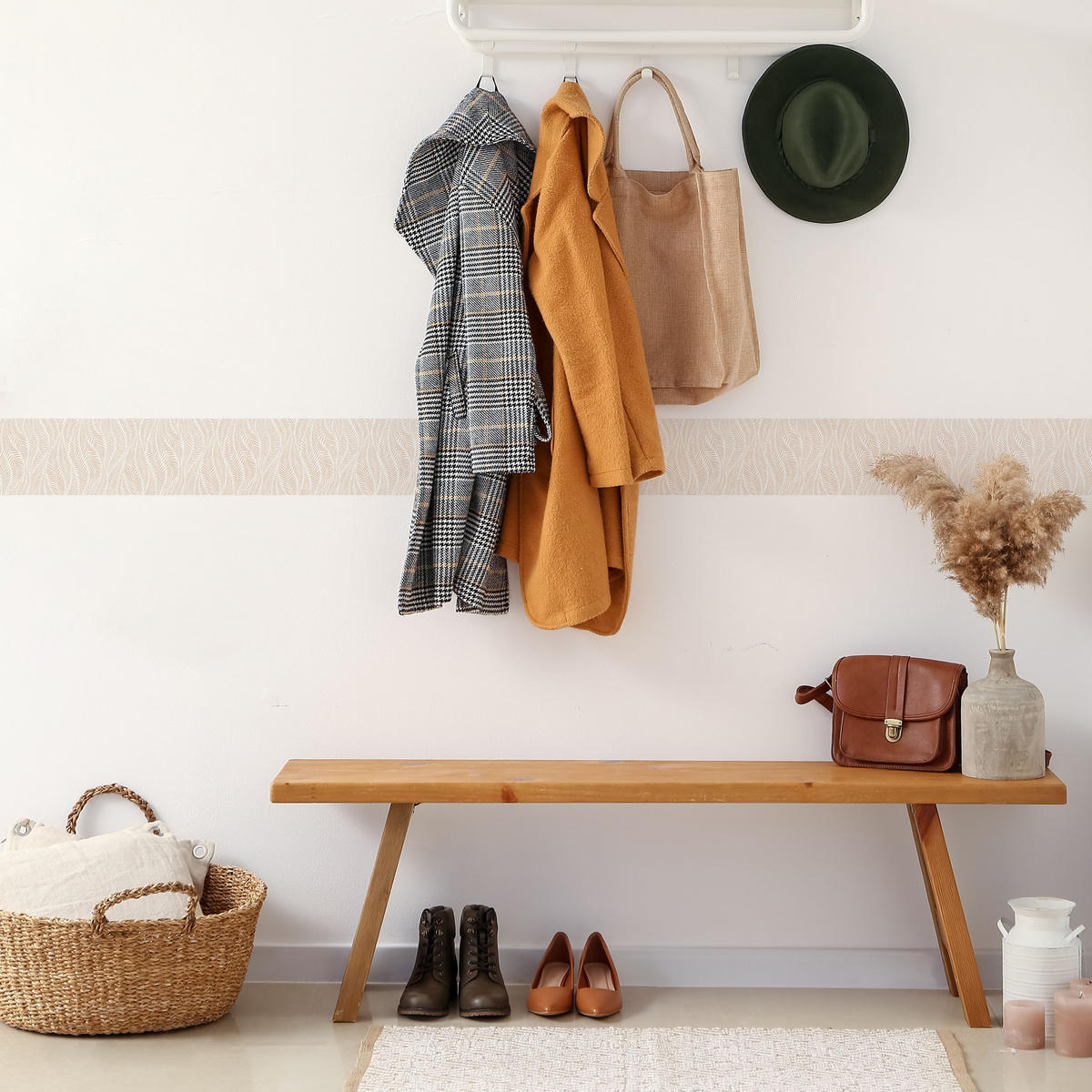 TAPETENBORDÜRE selbstklebend BLÄTTER Pflanzen Natur für Flur Wohnzimmer - Beige/Weiß, Papier (10/300/300cm) - Muralo
