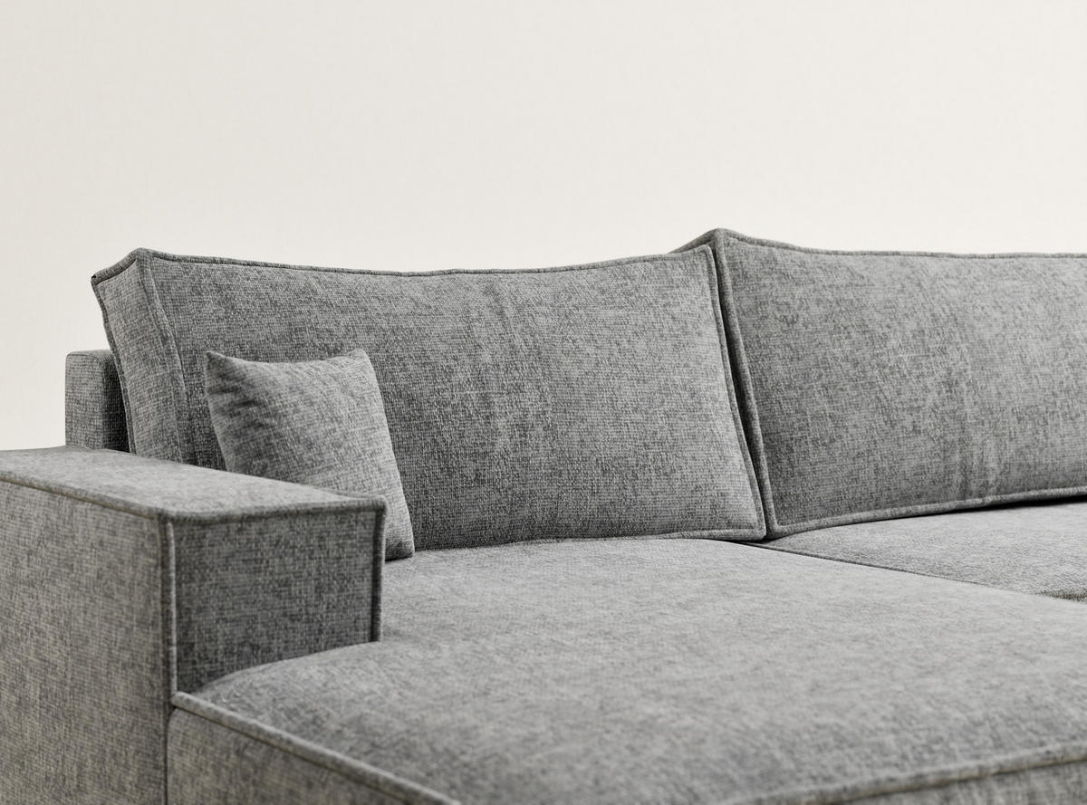 WOHNLANDSCHAFT Kyoto Grau Chenille-Stoff - Schwarz/Grau, Holz/Holzwerkstoff (398/70/148cm) - Maison de Reve